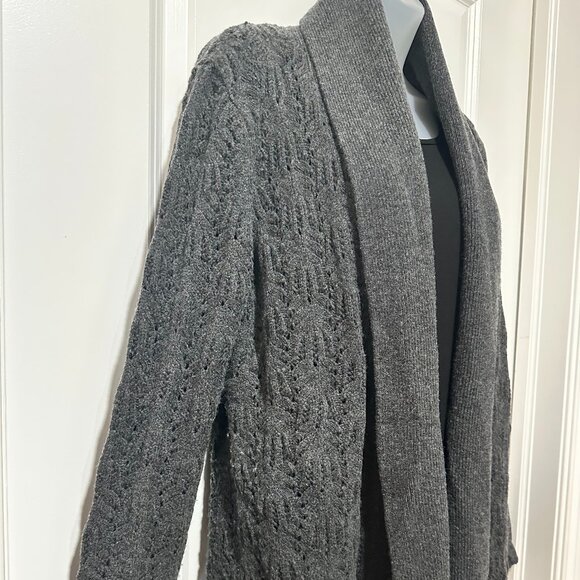 Ann Taylor Dark Grey Wool/Cashmere/ Blend Knit Shawl Collar Cardi, Size L - Picture 5 of 13